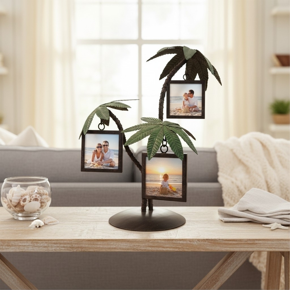 Vintage Style | Metal Palm Tree | 3 Mini Photo Frame | Tropical Decor